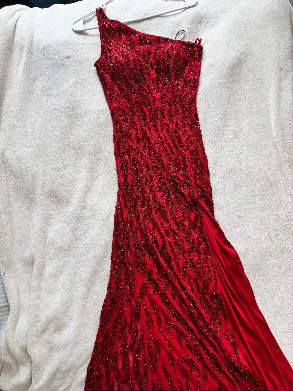 Scarlet One-Shoulder Beaded Prom Dress